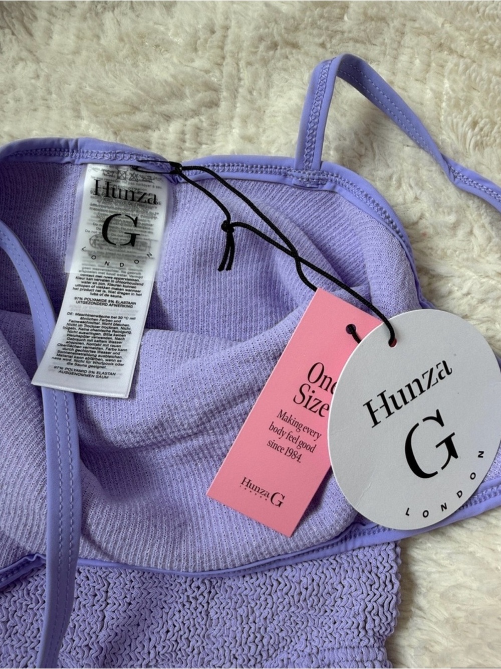 NWT Hunza G Pamela crinkle swimsuit one piece in lilac - Picture 8 of 9